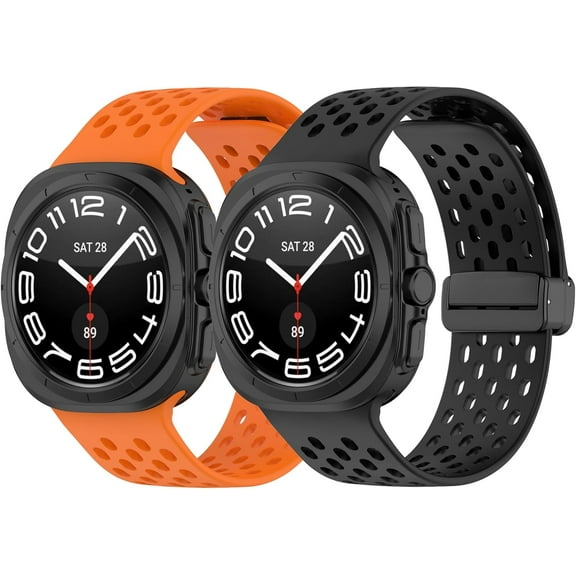 KOMI Fit for Samsung Galaxy watch Ultra 47mm Replacement Watch Bands Women Men, Adjustable Sport Soft Silicone Bands Straps Wristbands Bracelet Fit for Samsung Galaxy watch Ultra 47mm Orange Black