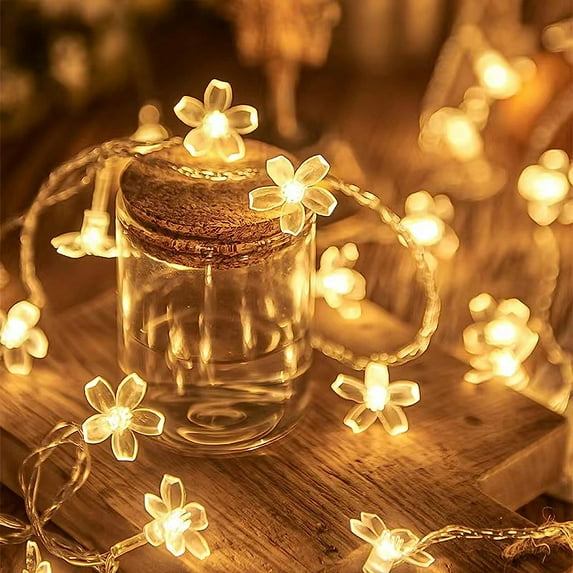 KOMI Flower Fairy Lights Battery Operated Indoor String Lights 30LED Cherry Blossom Lights Waterproof Decoration for Camping,Garden Fence,Birthday,Terrace,Yard,Wedding Party, Bedroom Warm White