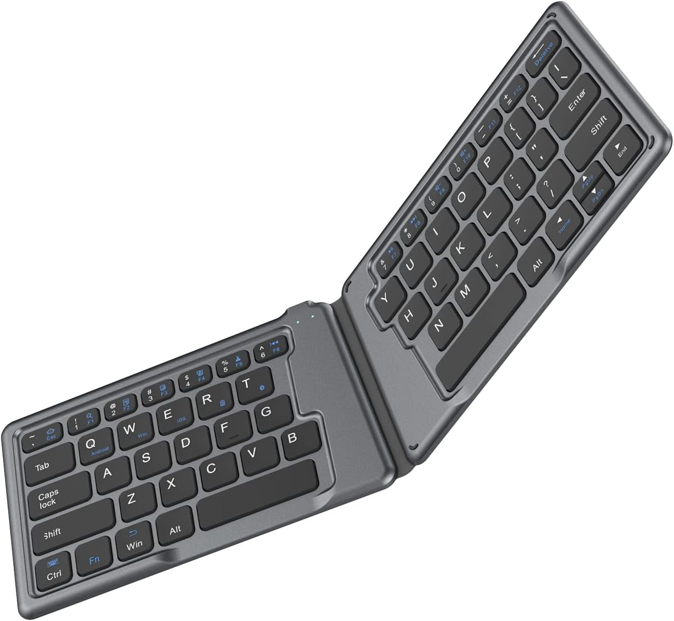 KOMI Foldable Bluetooth Keyboard, Portable Wireless Rechargeable Keyboard, Ultra Slim Ergonomic Folding Keyboard Compatible with iOS, Android and Windows Tablet/Smartphone/Laptop Devices, Silver Gray