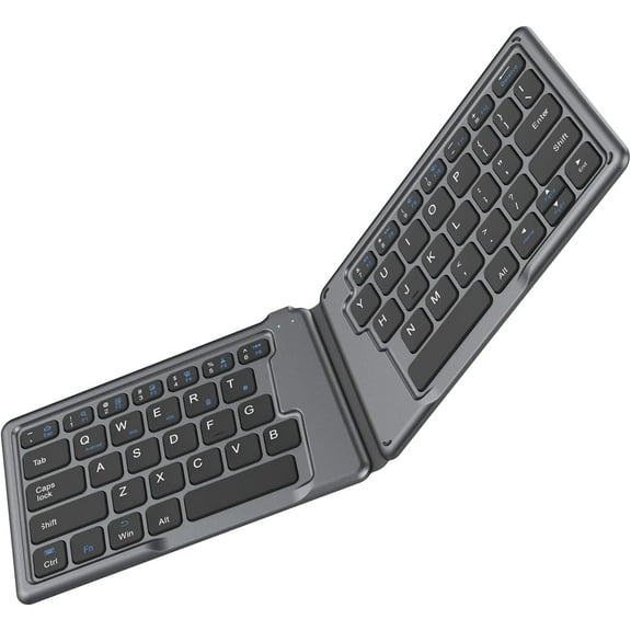 KOMI Foldable Bluetooth Keyboard, Portable Wireless Rechargeable Keyboard, Ultra Slim Ergonomic Folding Keyboard Compatible with iOS, Android and Windows Tablet/Smartphone/Laptop Devices, Silver Gray