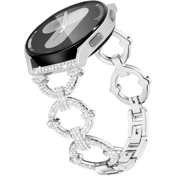 KOMI Galaxy Watch 7 6 5 4 band Bling 20mm Watch Band for Samsung Galaxy Watch 4 5 6 7 FE Band 40mm 44mm, Women Dressy Metal Bands for Watch 7 6 4 Classic/5 Pro/Watch 3 41mm/Active 2-Silver