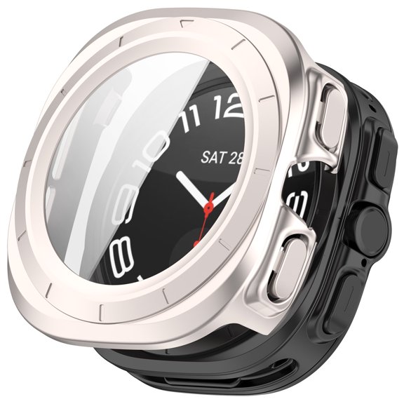 KOMI Galaxy Watch 7 Ultra 47mm Screen Protector Case, Anti-Fog Tempered Glass Screen Protective Film plus Hard PC Protective Bumper compatible with Samsung Galaxy Watch Ultra 47mm Frosted Starlight
