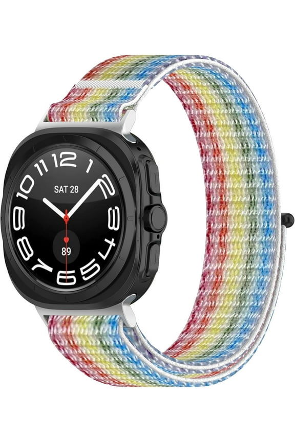No Gap Nylon Strap Compatible with Samsung Galaxy Watch 7 Ultra Band, Woven Nylon Sport Replacement Bands for Galaxy Watch 7 Ultra 47mm Women Men Wristband Rainbow