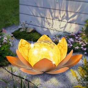 KOMI Garden Solar Light Outdoor(2Pack),Crackle Globe Glass Lotus Decoration, Waterproof Metal LED Flower Lights for Patio,Lawn,Walkway,Tabletop,Ground