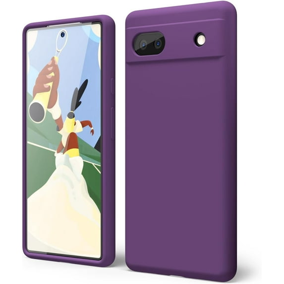 KOMI for Google Pixel 6A Phone Case Liquid Silicone, Cute Thin Slim Soft Rubber TPU Plain Smooth Gel Cover for Women Girl, Matte Solid Protective & Shockproof Bumper, Purple