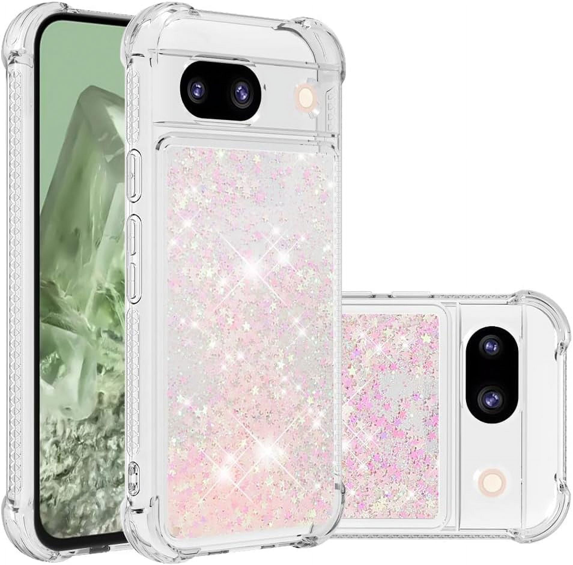Kainevy Cover Per Google Pixel 8a Rosa Glitterata - Trasparente Con Protezione Fotocamera, Compatibile MagSafe, Antiurto In Silicone Morbidissimo - 2