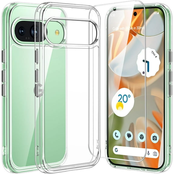KOMI for Google Pixel 9/9 Pro Case, with 1X Screen Protector, Clear [Not Yellowing] [Military-Grade Drop Protection] Slim Shockproof Protective Cover Phone Case for Pixel 9/9 Pro, Clear