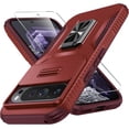thumbnail image 1 of KOMI for Google Pixel 9/9 Pro Case with Tempered Glass Screen Protector and Camera Lens Cover,Rotated Ring Stable Kickstand,Heavy Duty Shockproof Protective Phone Cover-Red, 1 of 7