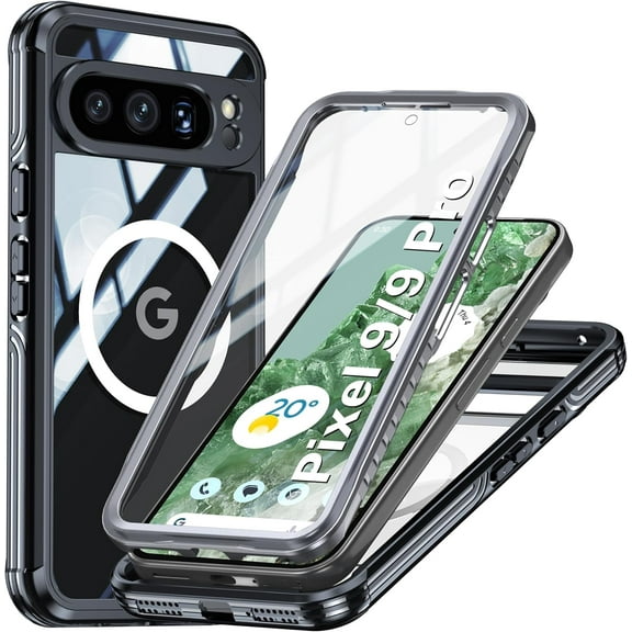 KOMI for Google Pixel 9 Case/Google Pixel 9 Pro Case Compatible with MagSafe,360 Full Body Rugged Pixel 9/9 Pro Phone Case [Built-in HD Touch Sensitive Screen Protector]15FT Military Grade (Black)