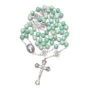 KOMI Handmade 8mm Green Glass Beads Rosary Necklace Our Lady of Lourdes Catholic for Women Christian Gifts