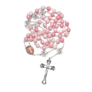 KOMI Handmade 8mm Pink Glass Beads Rosary Necklace Immaculate Heart of Mary Catholic for Women Christian Gifts