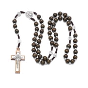 KOMI Handmade Brown Wooden Rosary Beads Necklace Catholic for Men Women Christian Gifts