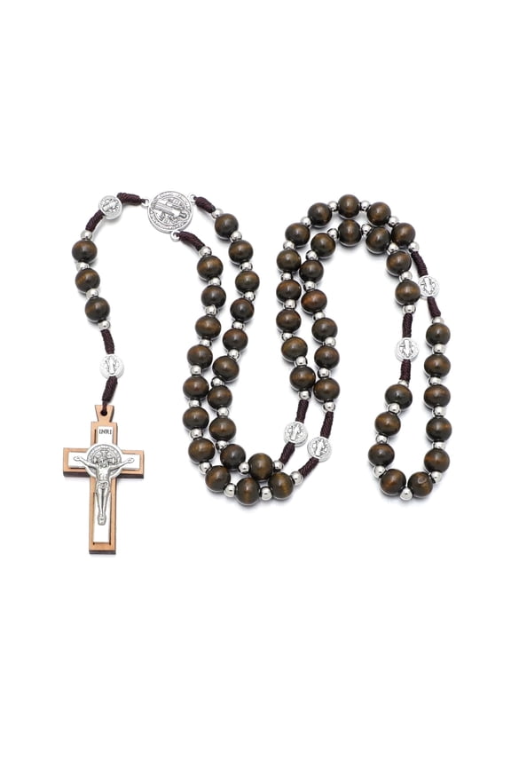 Handmade Brown Wooden Rosary Beads Necklace Catholic for Men Women Christian Gifts