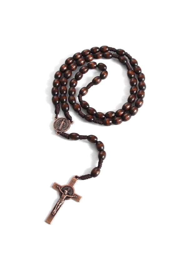 Handmade Wooden Rosary Beads Catholic Necklace for Men Christian Gift