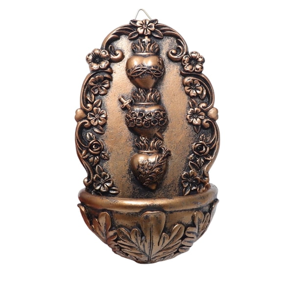 KOMI Holy Water Font for Home Resin Sacred Heart for Wall Hanging Catholic Decor Housewarming Religion Gifts Copper-tone