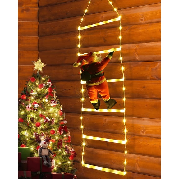 KOMI LED Christmas Light - Christmas Decorative Ladder Lights with Santa Claus, Christmas Decorations Lights for Indoor Outdoor, Window, Garden, Home, Wall, Xmas Tree Decor (3.3FT, Warm White)