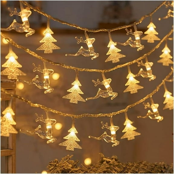 KOMI LED Christmas Lights String Snow elk Christmas Tree String Lights Christmas Decorated Small Colored Flashing Lights (9.84 ft 20 Lights -USB Model, Elk + Christmas Tree)