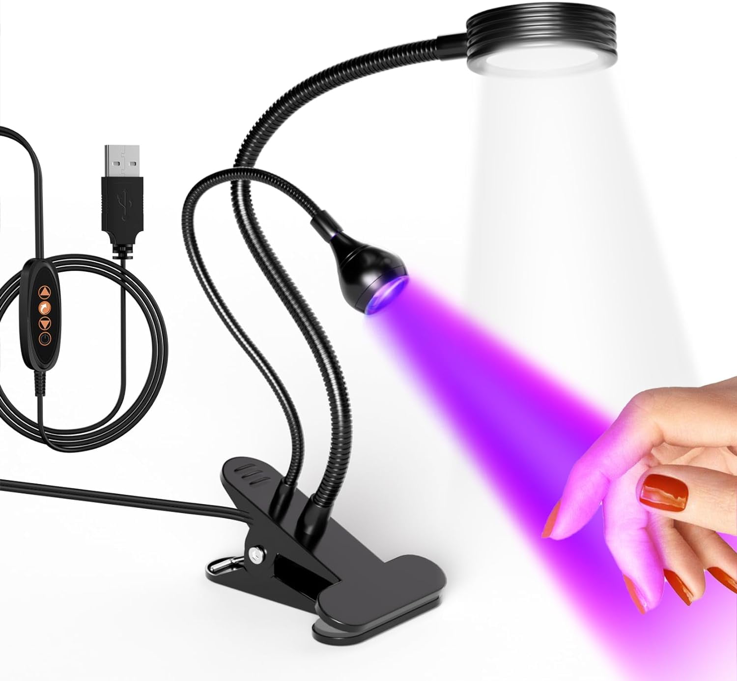 KOMI LED Nail Lamp Double-Headed U V LED Light Quicky-Dry Nail Manicure Dryer Curing Light with Portable Gooseneck and Clamp Flash Cure U V Light for Gel Nails Professional Home DIY Salon Black