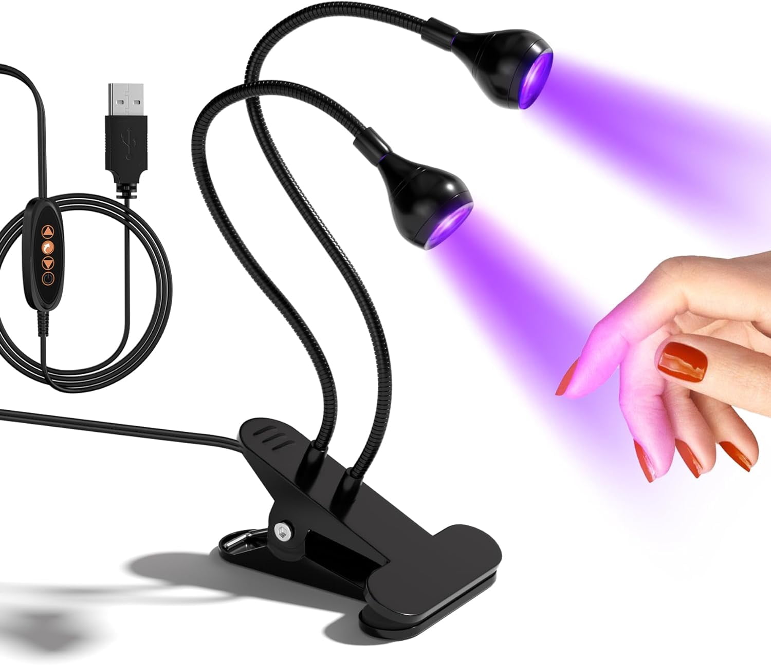 KOMI LED Nail Lamps 3W Flexible Gooseneck Lamp Quicky Dry Double-Headed Nail Manicure Dryer Gel Polish Curing Light Plug Play Portable Flash Cure Light for Gel Nails Home DIY Nail Tools
