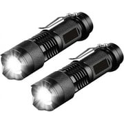 KOMI LED Torch,2 Packs of Mini LED Flashlights,Super Bright 350 Lumens 3 Modes Zoomable AA Battery Powered Torch Light with Clip for Fishing Camping OutdoorsBattery No Included