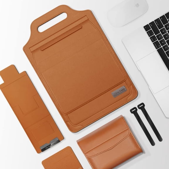 KOMI Laptop Case with Stand Compatible with 11.6-15.6 Inch MacBook Pro/Air Protective Bag Sleeve Cover for M3 M13 Computer Protective Sleeve Stand (Brown, 13.3/14inch)