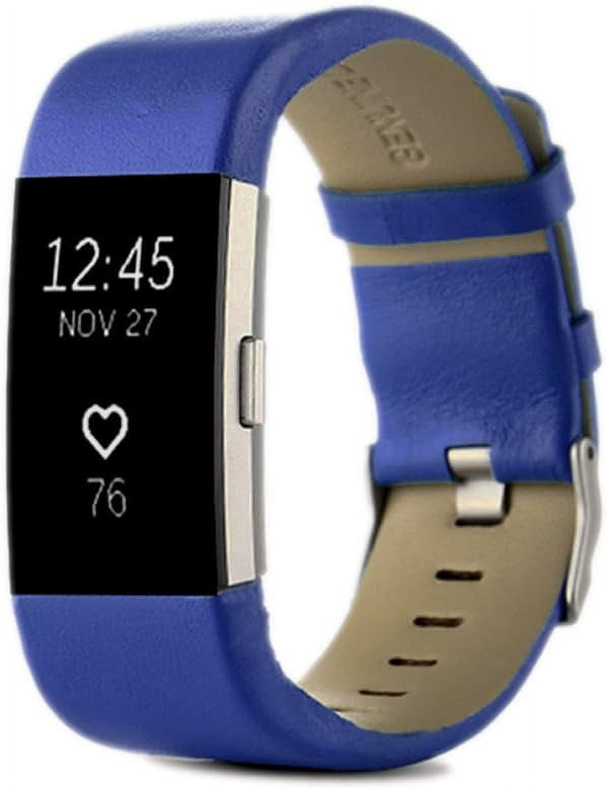 KOMI Leather Replacement Compatible With Fitbit Charge 2 Bands - Charge2 Genuine Leather Wristband Replacement Accessory Bracelet Metal Band Compatible With Fitbit Charge 2 (Blue)