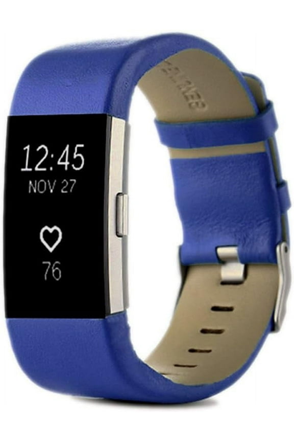 Leather Replacement Compatible With Fitbit Charge 2 Bands - Charge2 Genuine Leather Wristband Replacement Accessory Bracelet Metal Band Compatible With Fitbit Charge 2 (Blue)