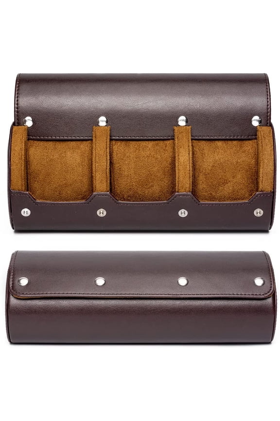 Leather Watch Roll Travel Case, 3 Slots Watch Box Retro PU Leather Storage Organizer and Display Holder, Jewelry Storage Box for Watch Accessory (3 Slot, Brown)