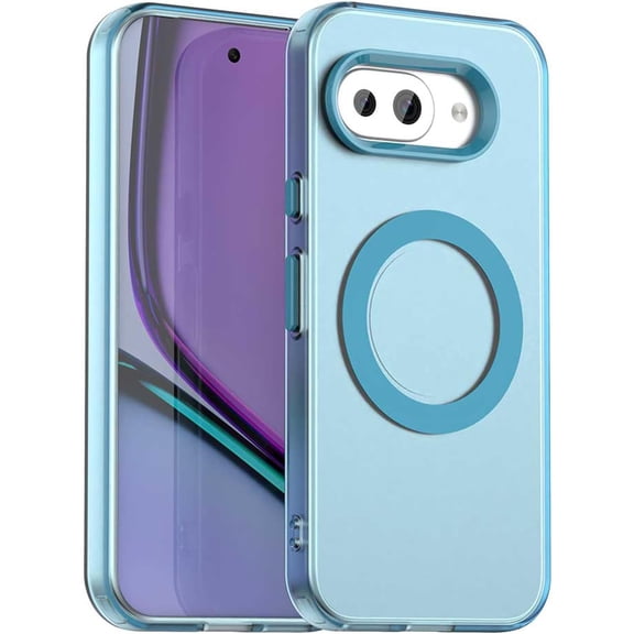 KOMI Magnetic Case Compatible for Google Pixel 9A Case Wireless Charging,[Compatible with MagSafe] Translucent Matte PC TPU Thin Bumper for Google Pixel 9A Phone Case Clear Blue