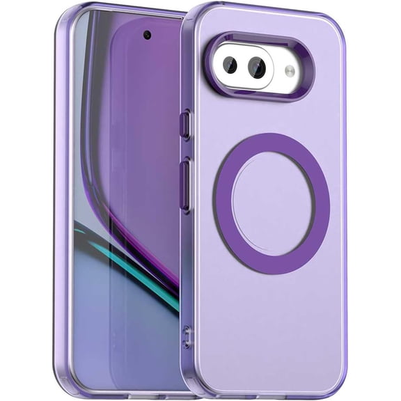 KOMI Magnetic Case Compatible for Google Pixel 9A Case Wireless Charging,[Compatible with MagSafe] Translucent Matte PC TPU Thin Bumper for Google Pixel 9A Phone Case Clear Purple