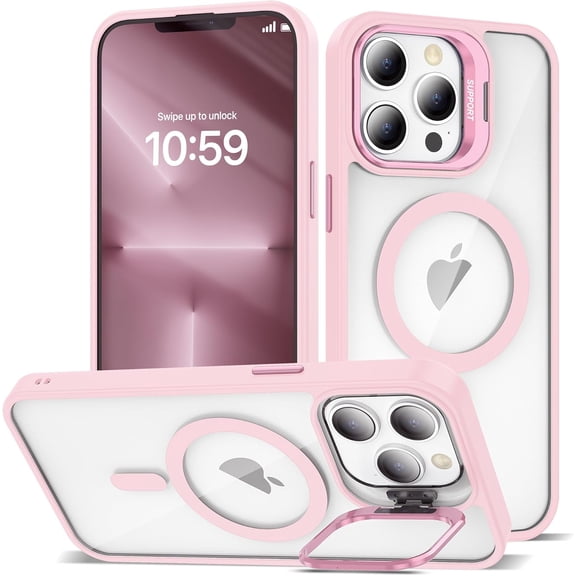 KOMI Magnetic Case for iPhone 13 Pro Max Case with Camera Stand [Compatible with MagSafe] [Military Drop Tested] Shockproof Slim Clear iPhone 13 Pro Max Phone Case for Women Men Pink