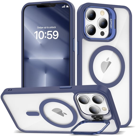 KOMI Magnetic Case for iPhone 13 Pro Max Case with Camera Stand [Compatible with MagSafe] [Military Drop Tested] Shockproof Slim Clear iPhone 13 Pro Max Phone Case for Women Men Dark Blue
