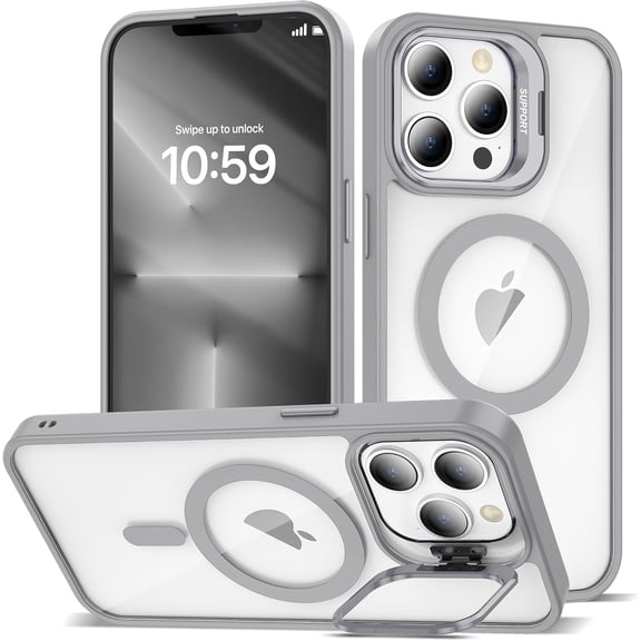 KOMI Magnetic Case for iPhone 13 Pro Max Case with Camera Stand [Compatible with MagSafe] [Military Drop Tested] Shockproof Slim Clear iPhone 13 Pro Max Phone Case for Women Men 6.7'' Gray