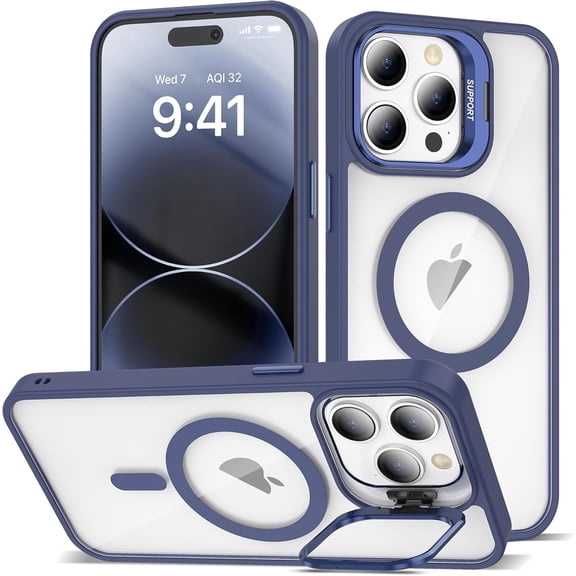 KOMI Magnetic Case for iPhone 14 Pro Max Case with Camera Stand [Compatible with MagSafe] [Military Drop Tested] Shockproof Slim Clear iPhone 14 Pro Max Phone Case for Women Men Dark Blue