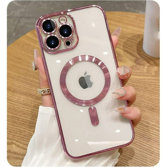 KOMI Magnetic Case for iPhone 15 Pro Max Case [Compatible with MagSafe] Full Camera Protection Clear Plating Luxury Cover for Women Men Soft TPU Bumper Drop Protective Phone Case (6.7"), Pink