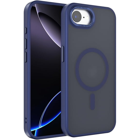 KOMI Magnetic Case for iPhone 16E/iPhone SE4, Magnetic Phone Case for iPhone16E, Slim Frosted Translucent Phone Case with Metal Frame Lens Protection Shockproof Cover, Blue