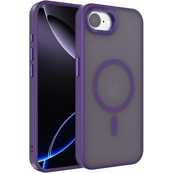KOMI Magnetic Case for iPhone 16E/iPhone SE4, Magnetic Phone Case for iPhone16E, Slim Frosted Translucent Phone Case with Metal Frame Lens Protection Shockproof Cover, Purple
