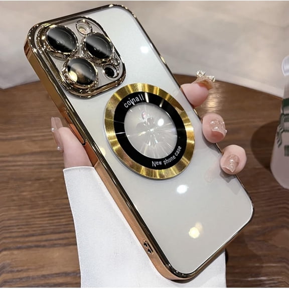 KOMI Magnetic Clear Case for iPhone 15 Plus (6.7") - MagSafe Wireless Charging Compatible, Full Proof Camera Protection, Shockproof Bumper, Anti-Scratch Shiny Back, Waterproof Protection Gold