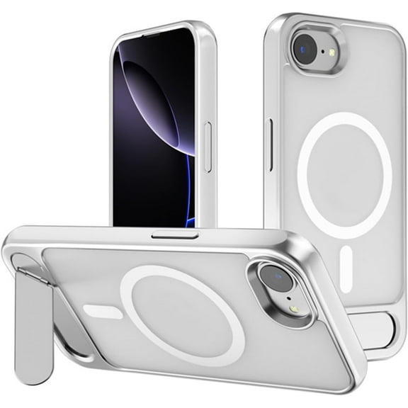 KOMI Magnetic Compatible with iPhone 16E Case, [Built-in Invisible Kickstand][Compatible with MagSafe][Military Grade Shockproof] Slim Translucent Matte Case for iPhone 16E 6.1" 2025 Silver