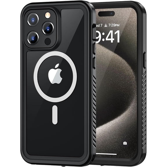 KOMI Magnetic for iPhone 15 Pro Max Case, Waterproof Shockproof Dustproof [Built in Screen Protector] [Compatible with MagSafe], 360 Full Body Phone Case for iPhone 15 Pro Max - 6.7” (Black)
