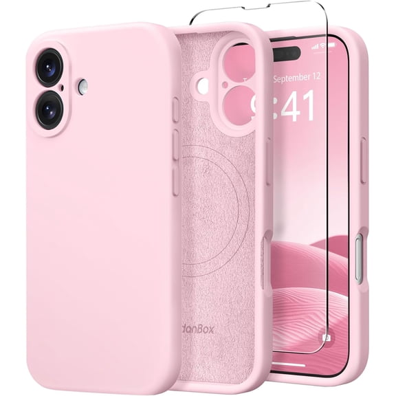 KOMI Magnetic for iPhone 16 Case, Compatible with MagSafe, [Full Camera Protection][2 Screen Protectors] Silicone Shockproof Protective Phone Case for iPhone 16 6.1", Chalk Pink