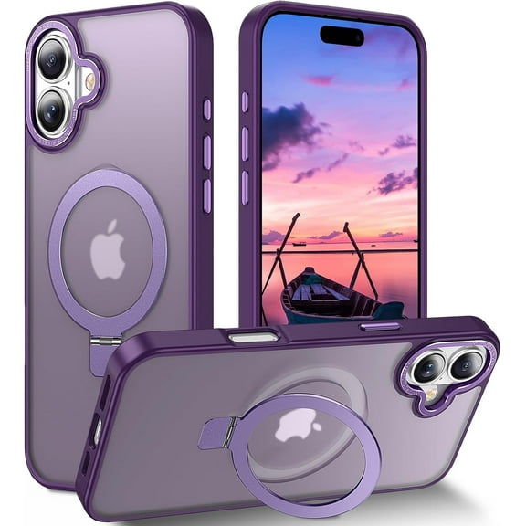 KOMI Magnetic for iPhone 16 Case with Invisible Stand, [10 FT Drop Protection] [Velvety Touch] Slim Translucent Matte Back Shockproof Phone Case for iPhone 16 6.1'', Dark Purple
