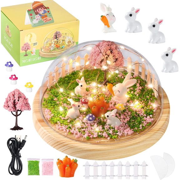 KOMI Make Your Own Night Light ,Rabbit DIY Kits,Bunny Toys for Kids Ages 4-8 ,Arts and Crafts Lamp Project for Girls(USB Upgrade Edition),Gifts for 4 5 6 7 8 9 10 Year Old Girl with Greeting Card