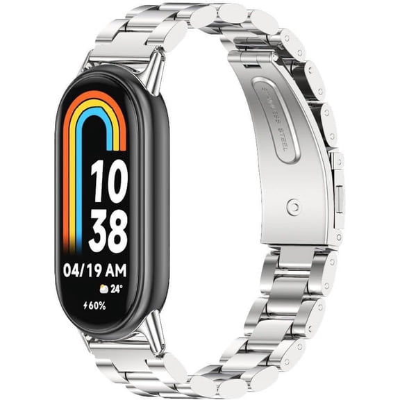 KOMI Mi Band 8 Watch Band - Stainless Steel Metal Band Replacement Strap Compatible for Xiaomi Mi Band 8 Tracker smartwatch Silver
