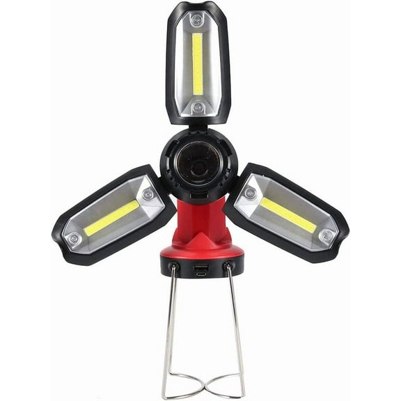 KOMI Multi-Function LED Camping Light Rechargeable Flashlight Foldable Clover Portable COB Work Light Outdoor Emergency Lights Tent Lights with Red Warning Lights for Outdoors