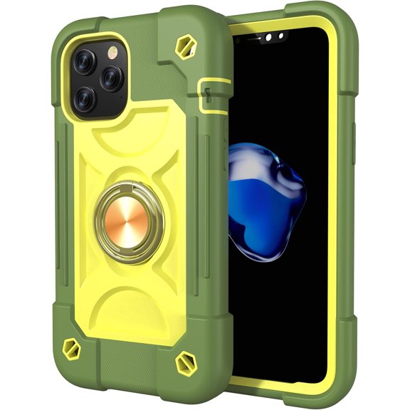 KOMI Multicolor Starry Sky Series with 360°Ring Holder Kickstand Compatible with iPhone 12 / 12 Pro, Military-Grade Drop Protection Hybrid Full Body Shockproof Cover Avocado