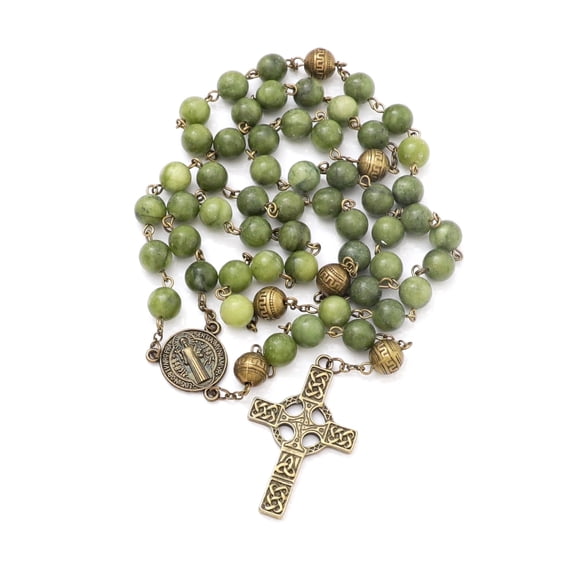KOMI Natural Southern Jade Rosary Necklace Handmade 8mm Stone Rosary Beads Catholic Gifts