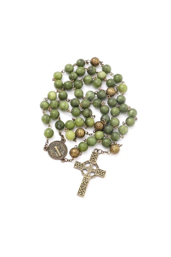 Natural Southern Jade Rosary Necklace Handmade 8mm Stone Rosary Beads Catholic Gifts