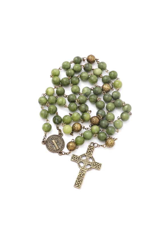 Natural Southern Jade Rosary Necklace Handmade 8mm Stone Rosary Beads Catholic Gifts