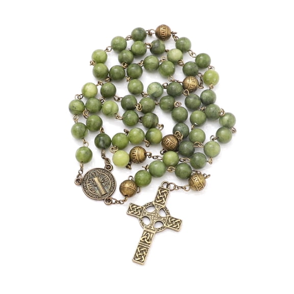 KOMI Natural Southern Jade Rosary Necklace Handmade 8mm Stone Rosary Beads Catholic Gifts